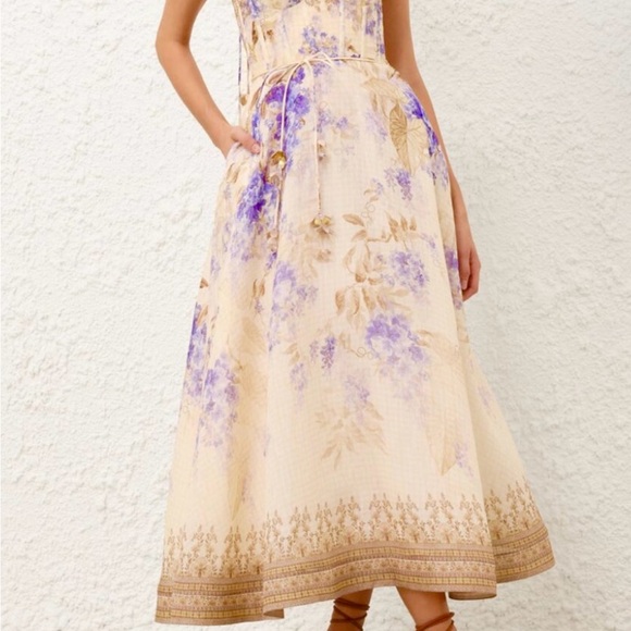 HERMOSA Cream and purple  A-line Sleeveless elegant dress final sale - Picture 6 of 9